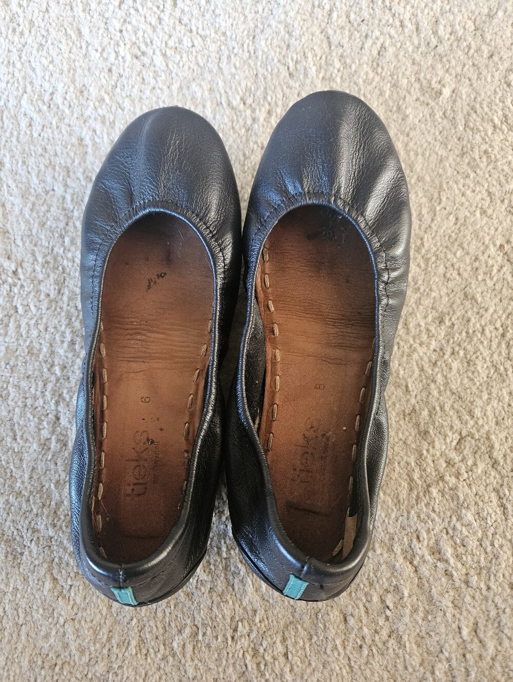 Tieks Black Leather Ballet Flats Women 6 Shoes